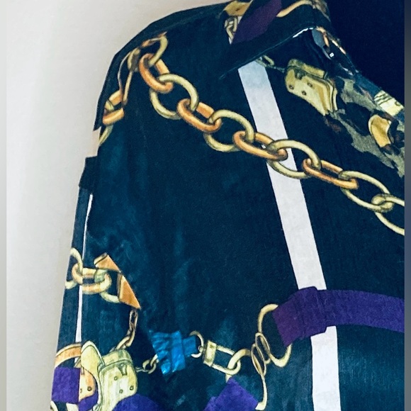 Zara Women’s Multicolour Chain Print Blouse Long Sleeve Buttons Size M Black - Picture 4 of 5